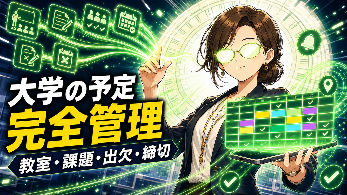 時間割アプリを開いたスマートフォンと、書き込みだらけの紙の時間割を並べた机の上